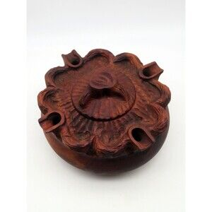 Vintage Hand Carved Italian 4 Spout Friendship Grolla Cup With Lid